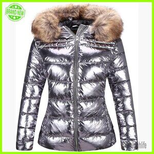 Lightweight Puffer Jacket with Faux Fur Collar, Hooded Winter Coat